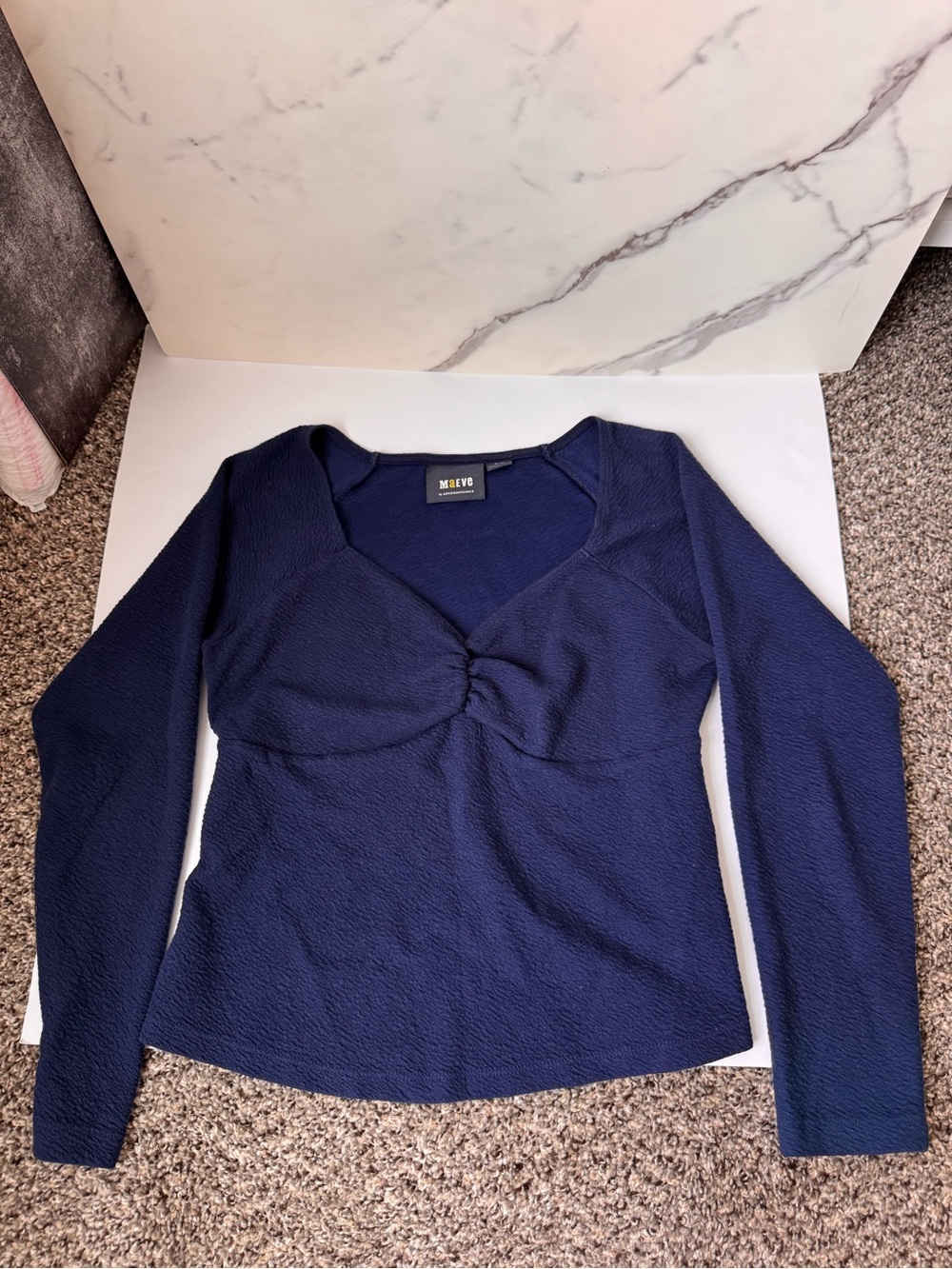 Anthropologie Navy Twist-Front Long Sleeve Top